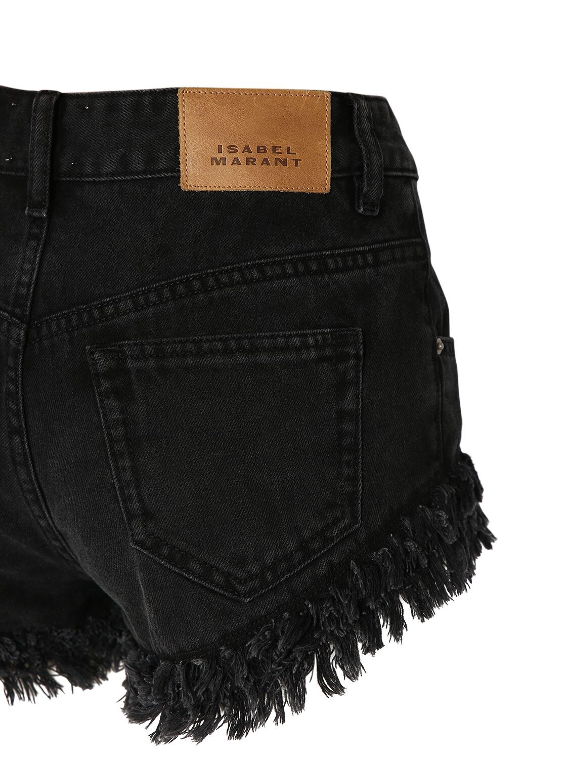 Shop Isabel Marant Eneidao Fringed Cotton Denim Shorts In Washed Black