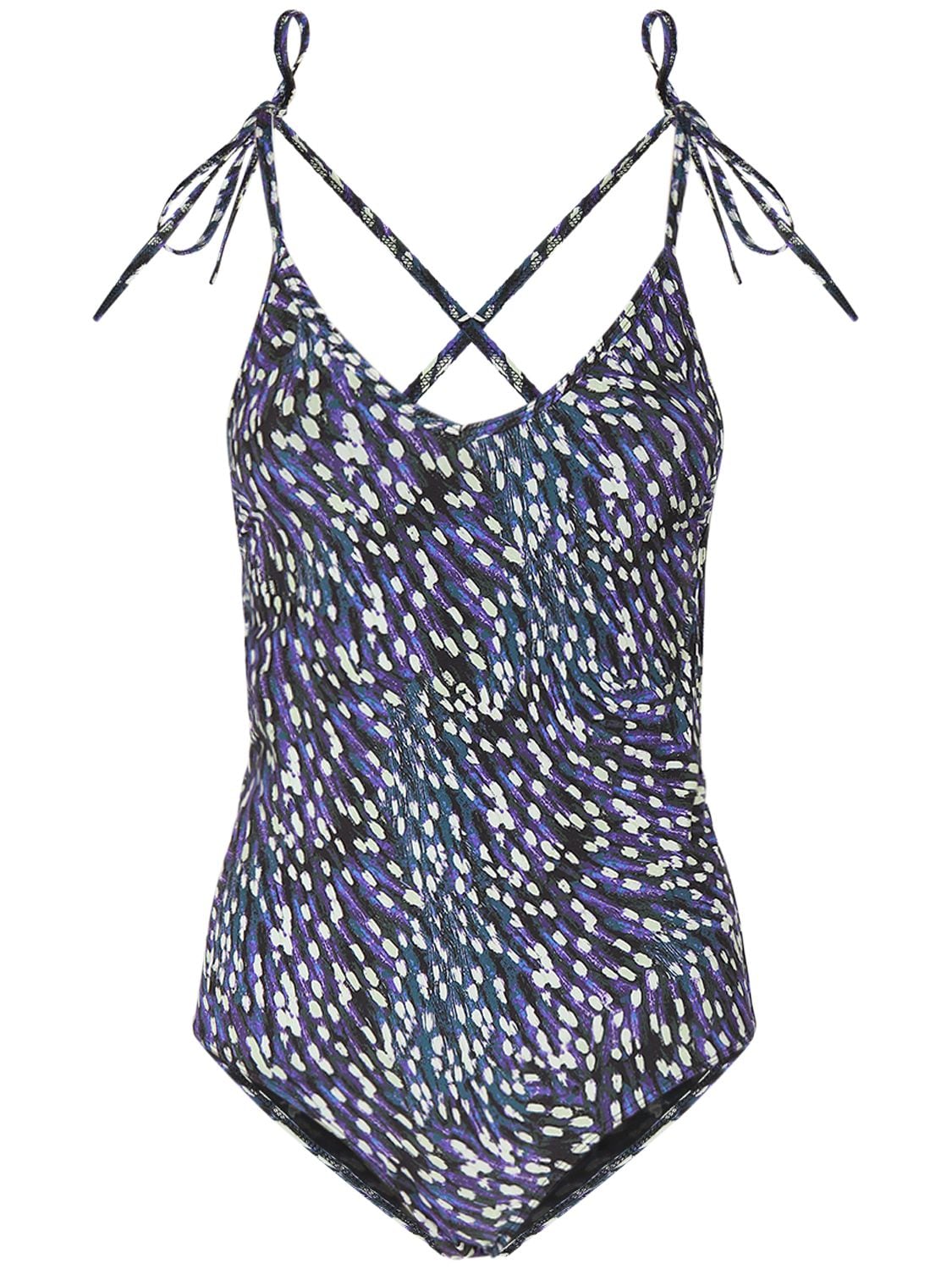 Isabel Marant Swan Printed One Piece Swimsuit In Blue