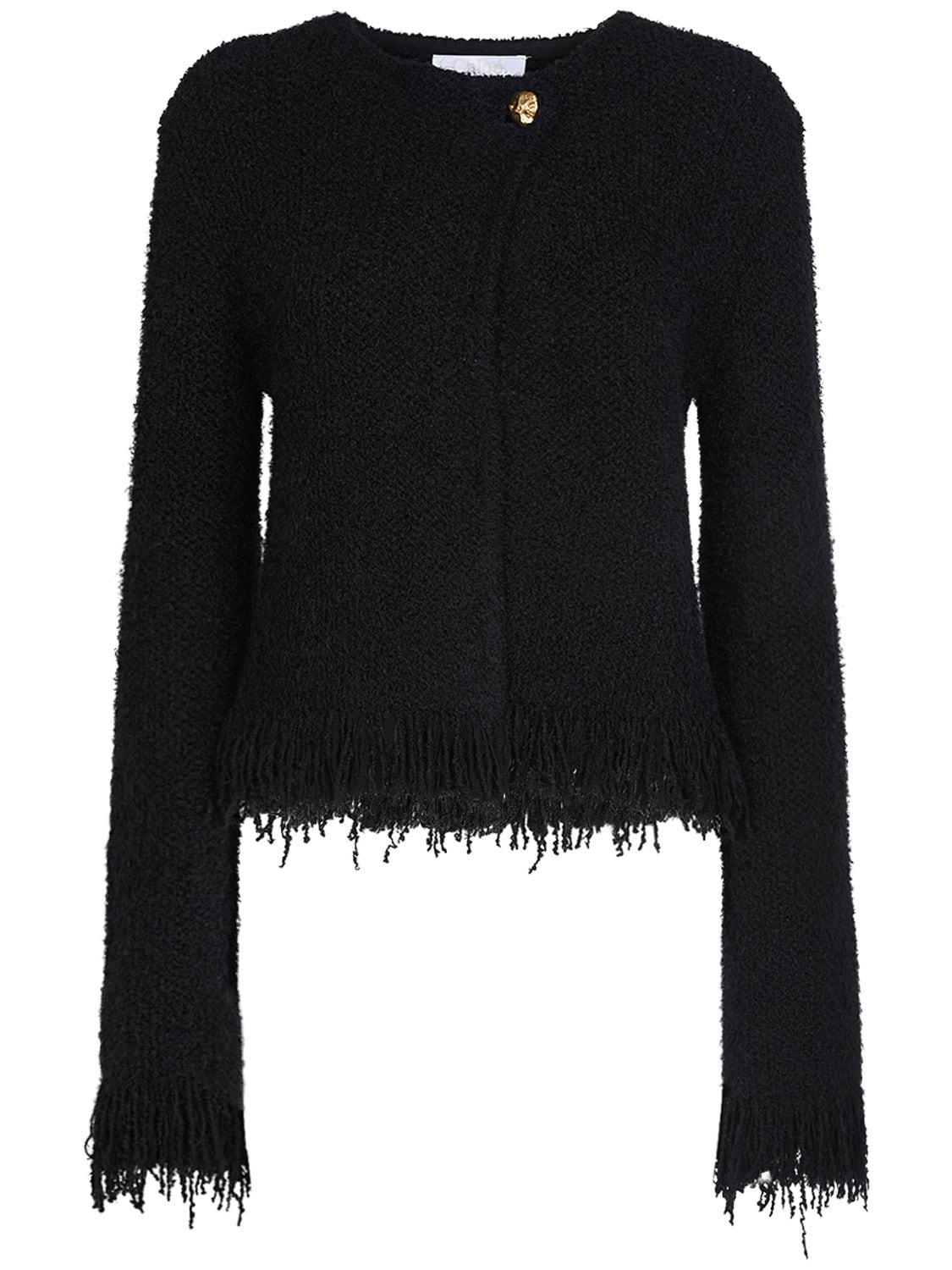 Shop Chloé Embellished Wool & Silk Knit Jacket In Black