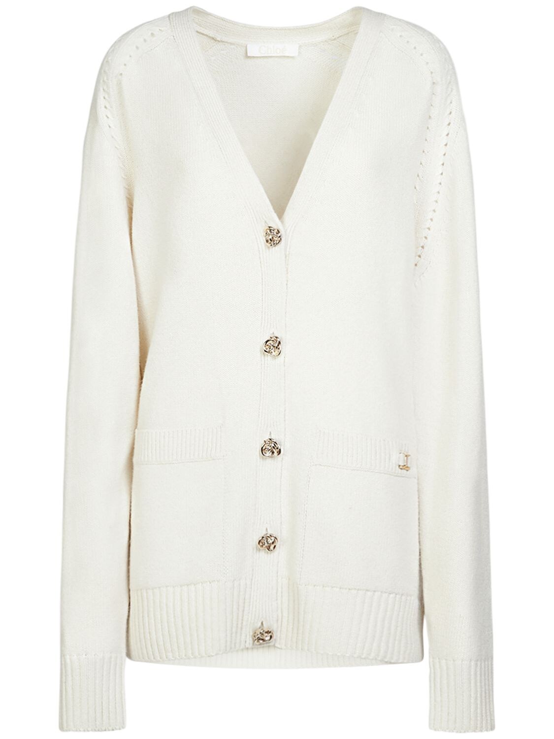 Chloé Embellished Cashmere Knit Cardigan In White
