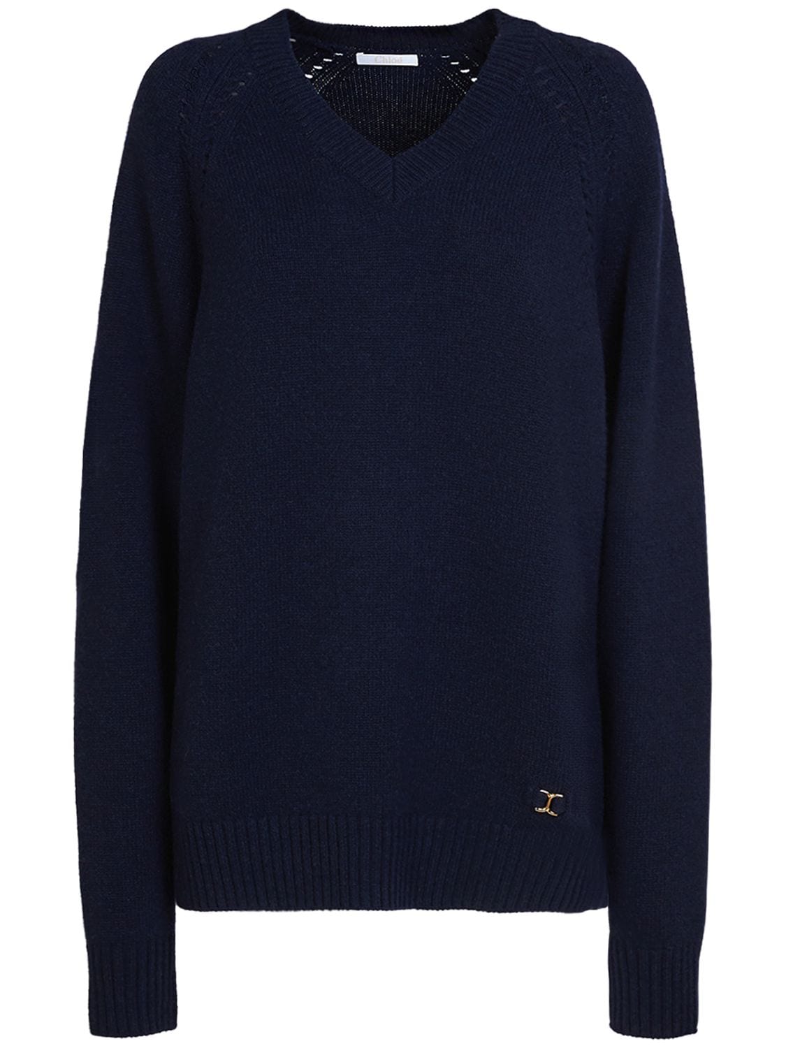 Chloé Cashmere Knit Crewneck Sweater In Navy