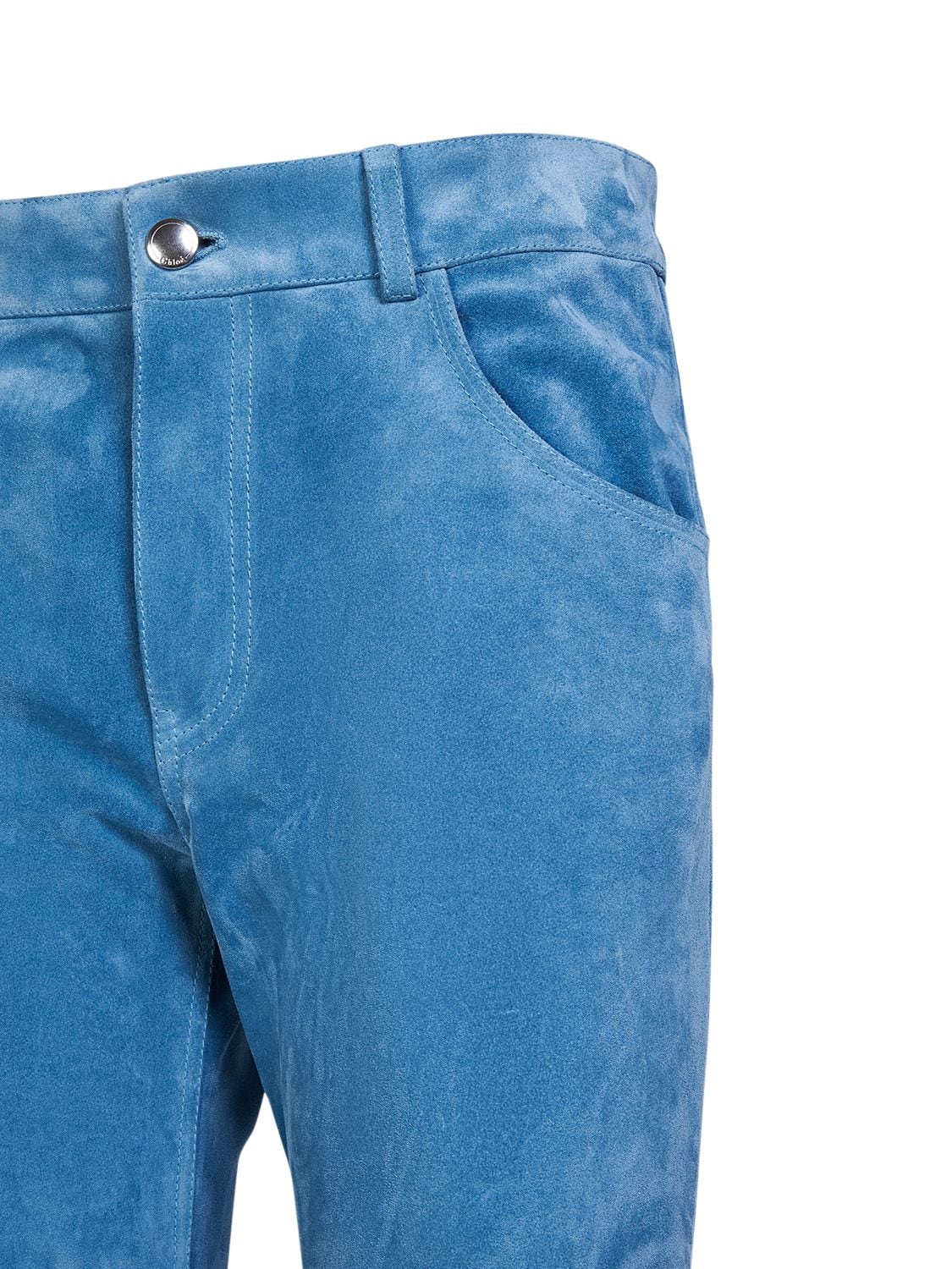 Shop Chloé Leather & Suede Straight Pants In Blue