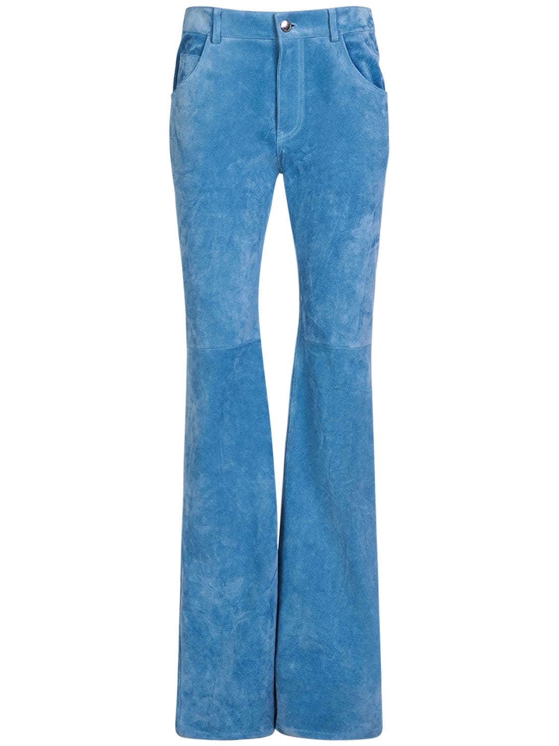 Chloé Leather & Suede Straight Trousers In Blue