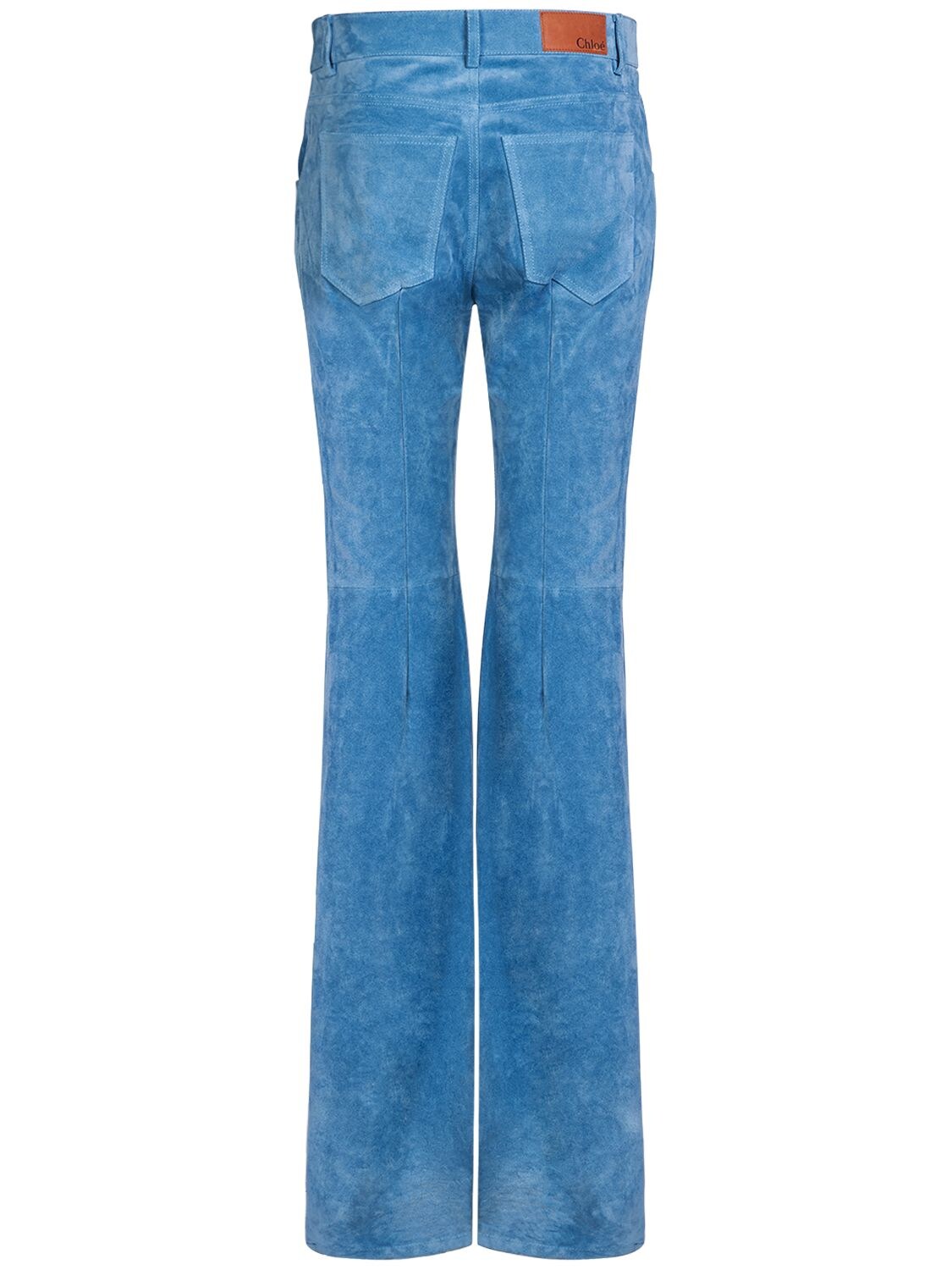 Shop Chloé Leather & Suede Straight Pants In Blue