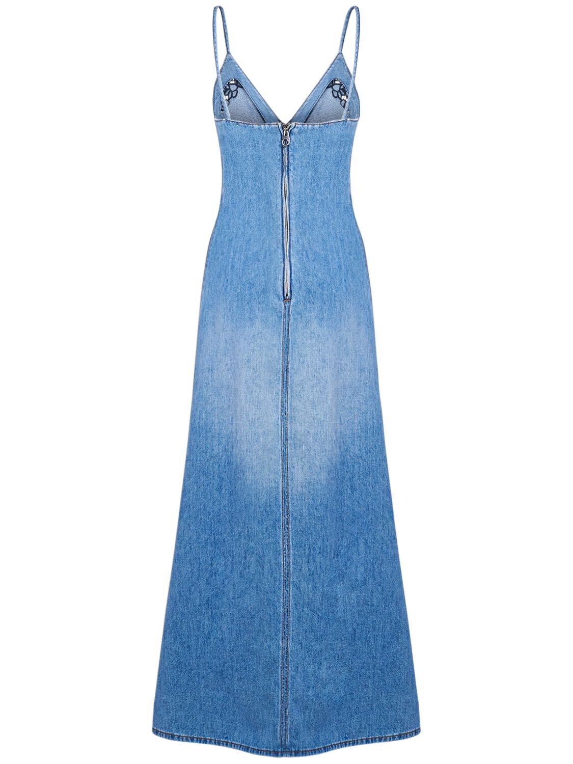 Shop Chloé Embroidered Cotton & Linen Long Dress In Blue