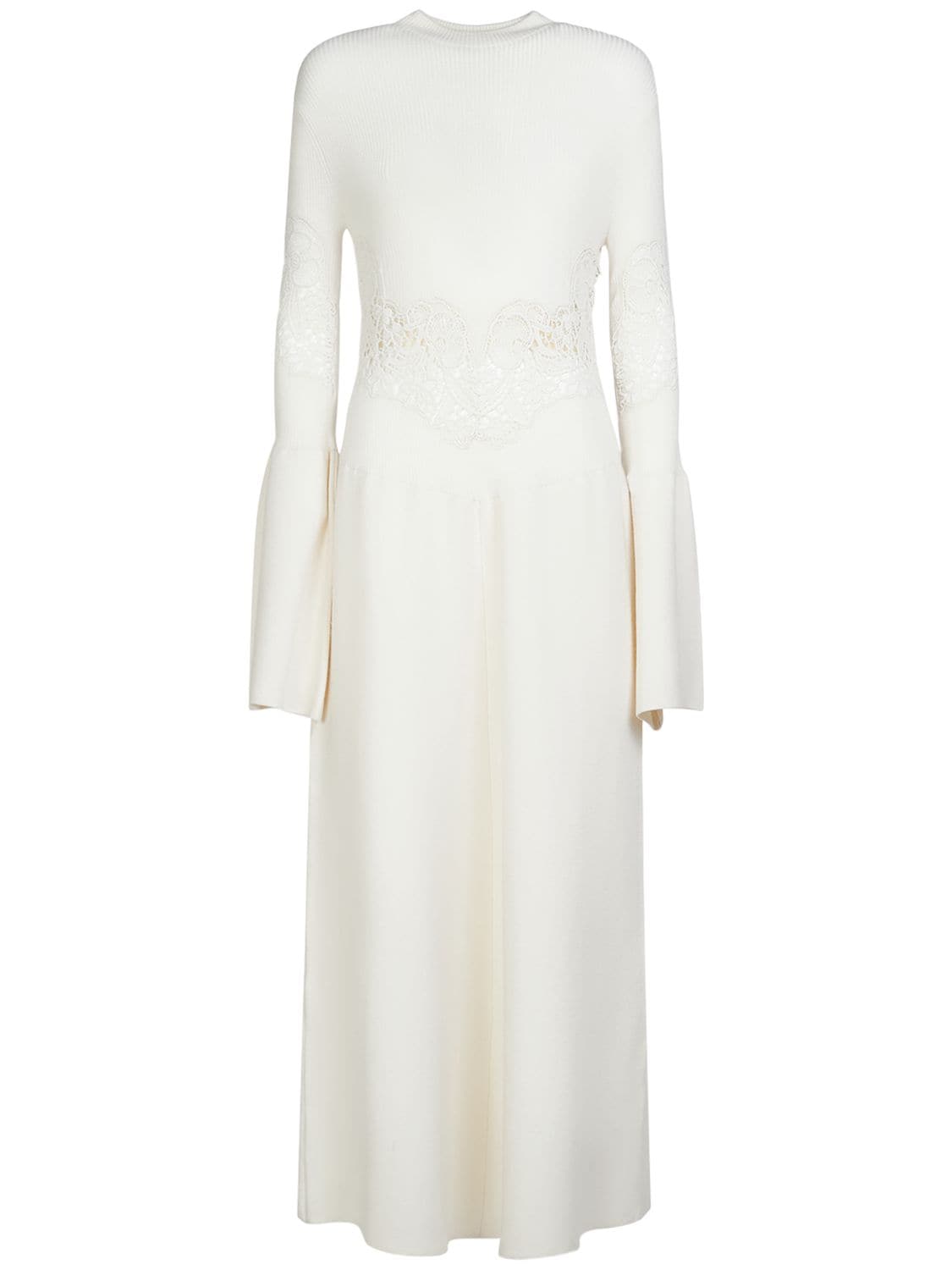 Chloé Embroidered Wool Rib Knit Maxi Dress In White