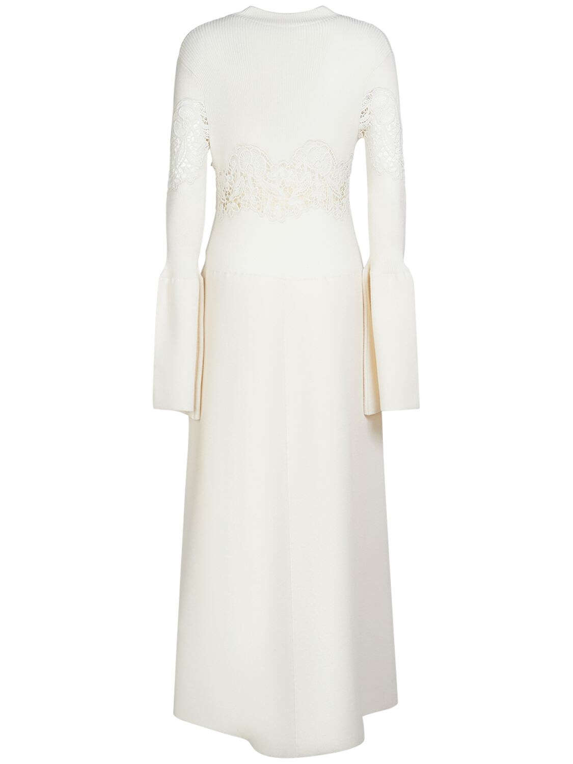 Shop Chloé Embroidered Wool Rib Knit Maxi Dress In White
