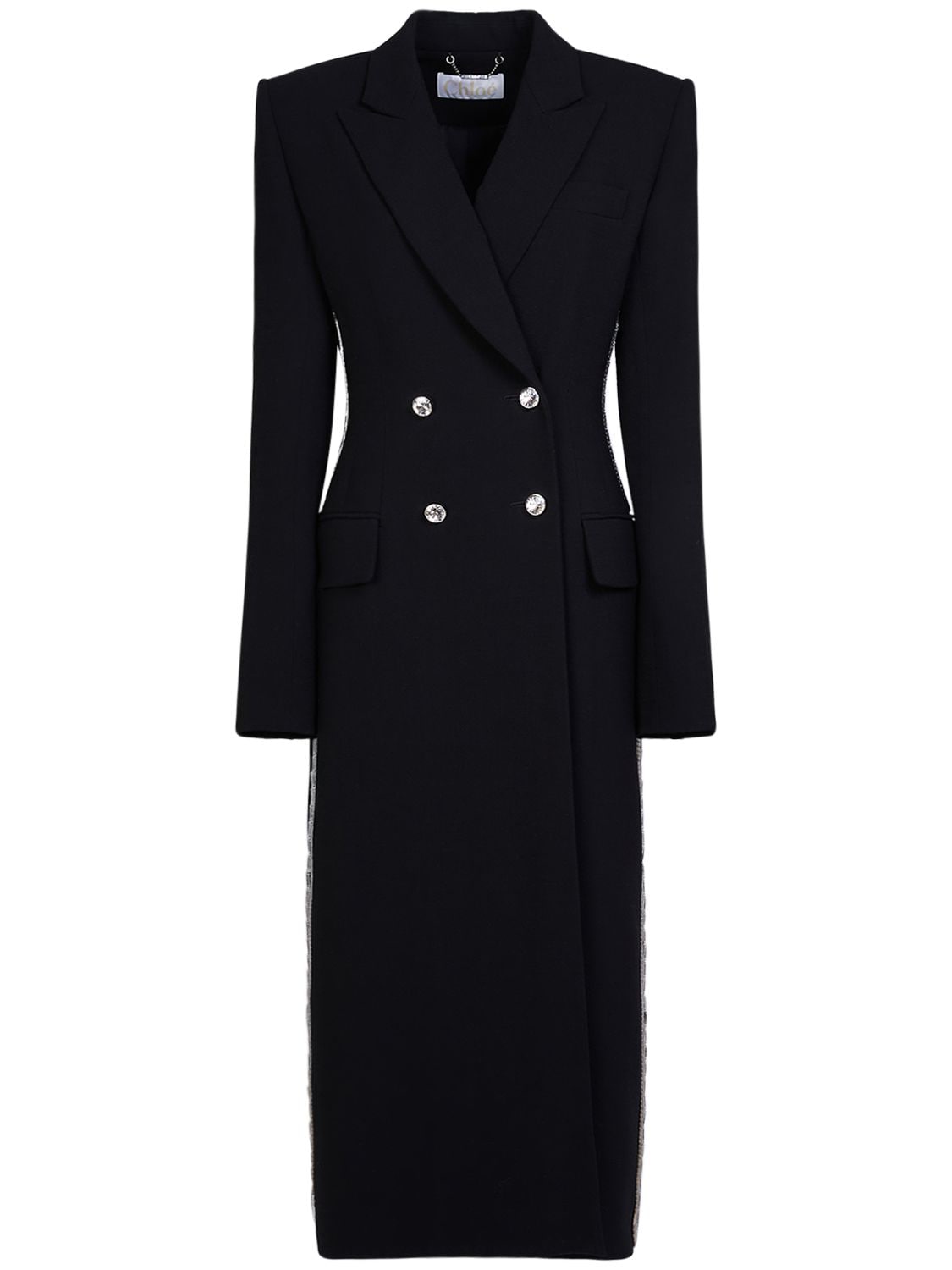 Chloé Embellished Wool Crepe Long Coat In Black