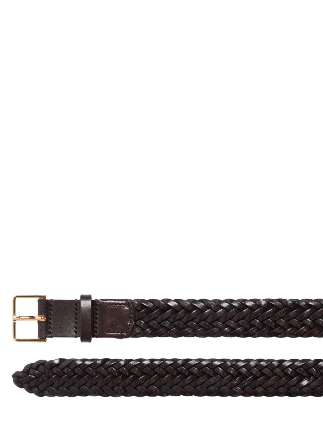 Shop Max Mara 30mm Intreccio Leather Belt In Dark Brown