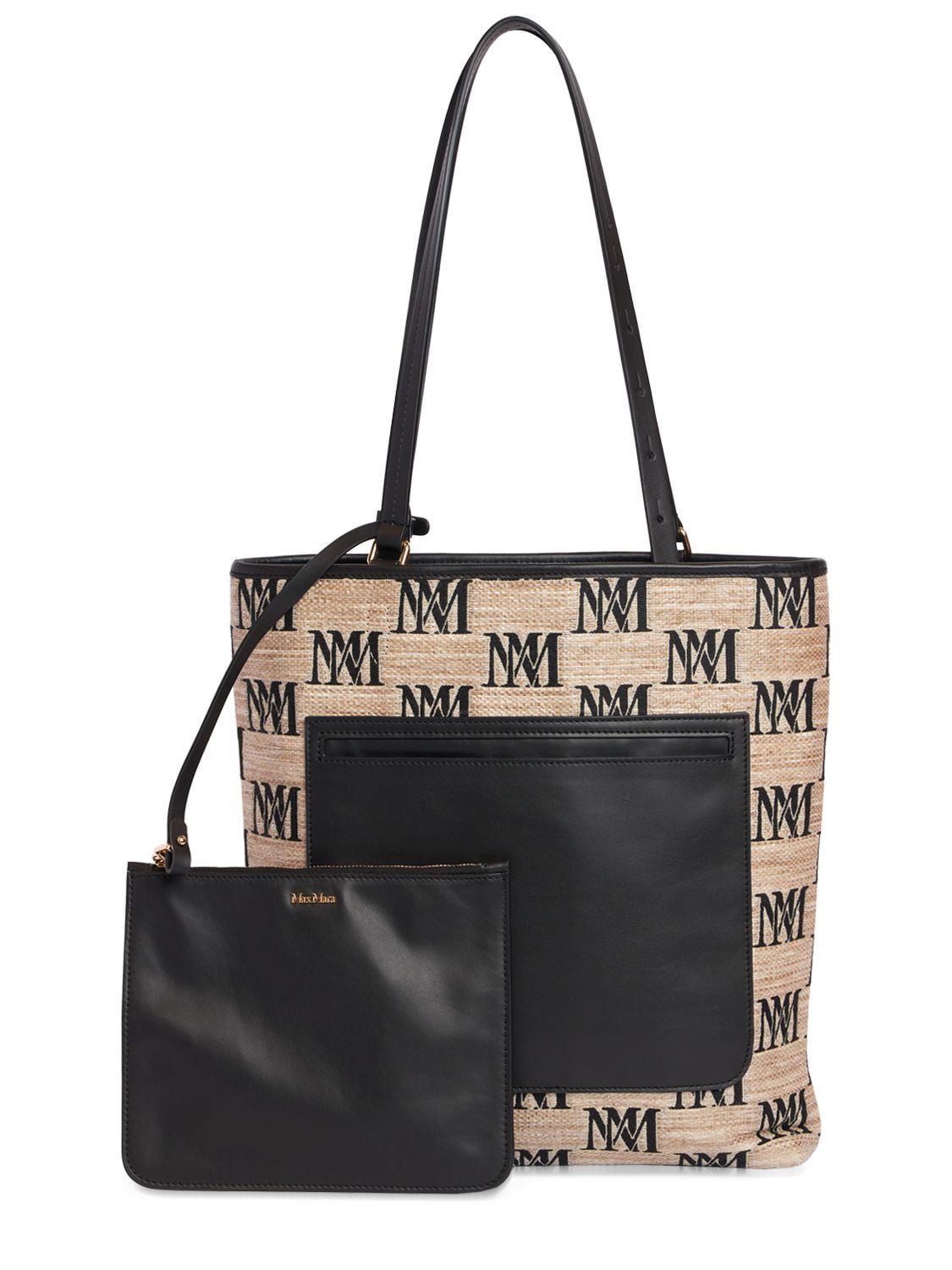 Shop Max Mara Easybag Raffia Effect Shoulder Bag In Argilla