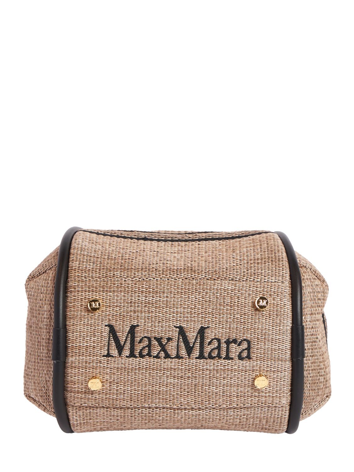 Shop Max Mara Small Marine Striped Raffia Effect Bag In Argilla,nero
