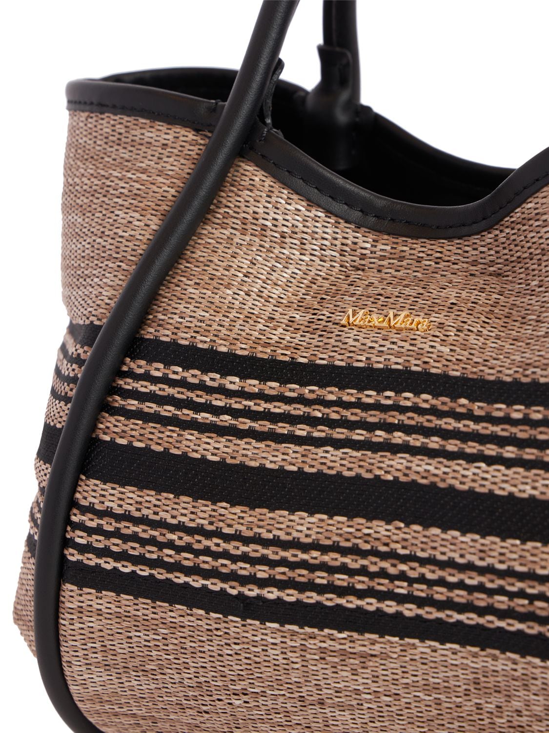 Shop Max Mara Xs Marine Striped Raffia Effect Bag In Argilla,nero