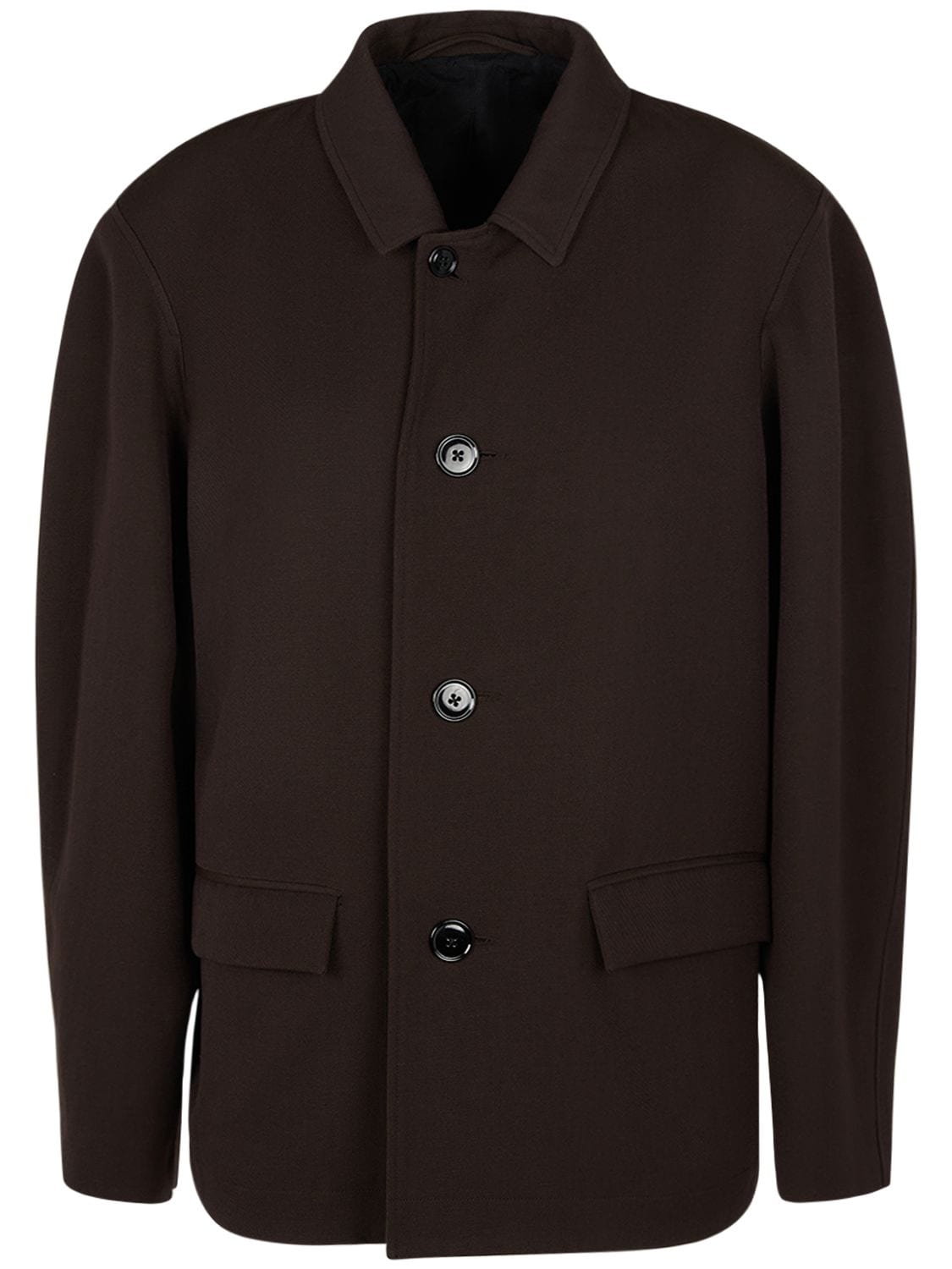 Shop Lemaire Buttoned Wool & Linen Coat In Brown