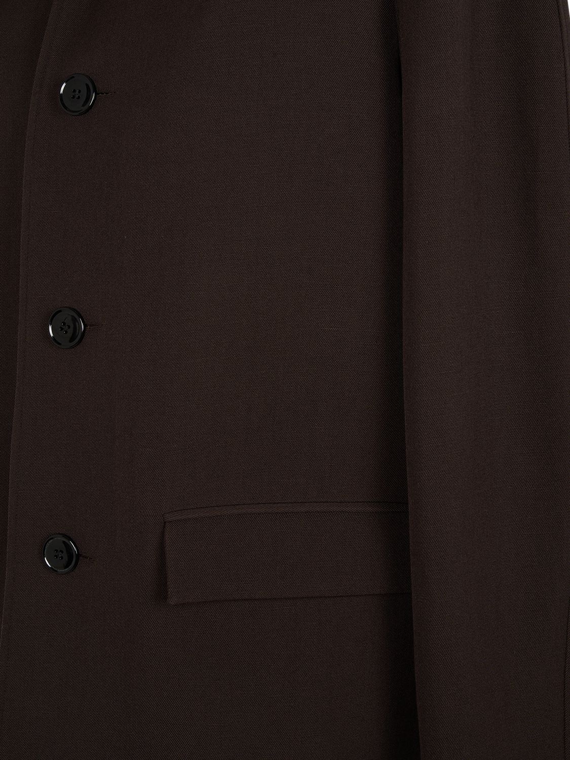 Shop Lemaire Buttoned Wool & Linen Coat In Brown