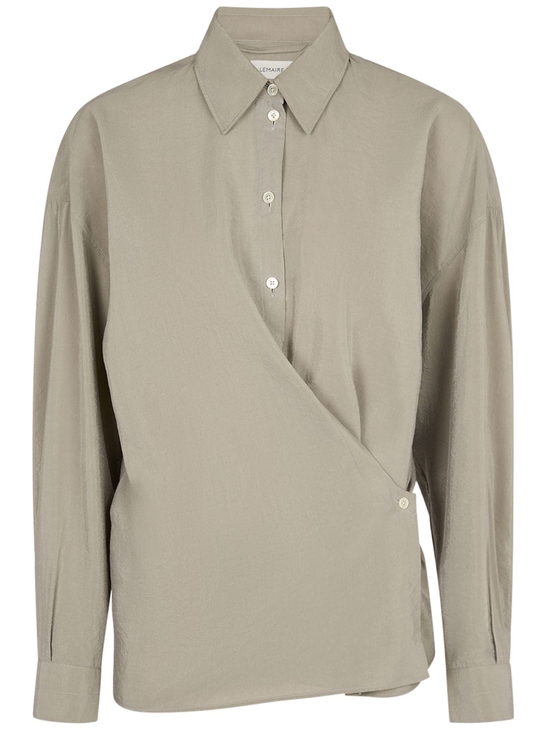 Image of Straight Collar Twisted Silk Blend Shirt