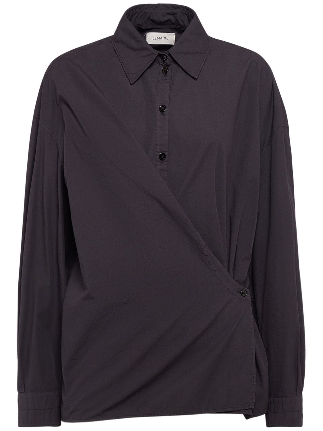 Lemaire Straight Collar Twisted Cotton Shirt In Blue