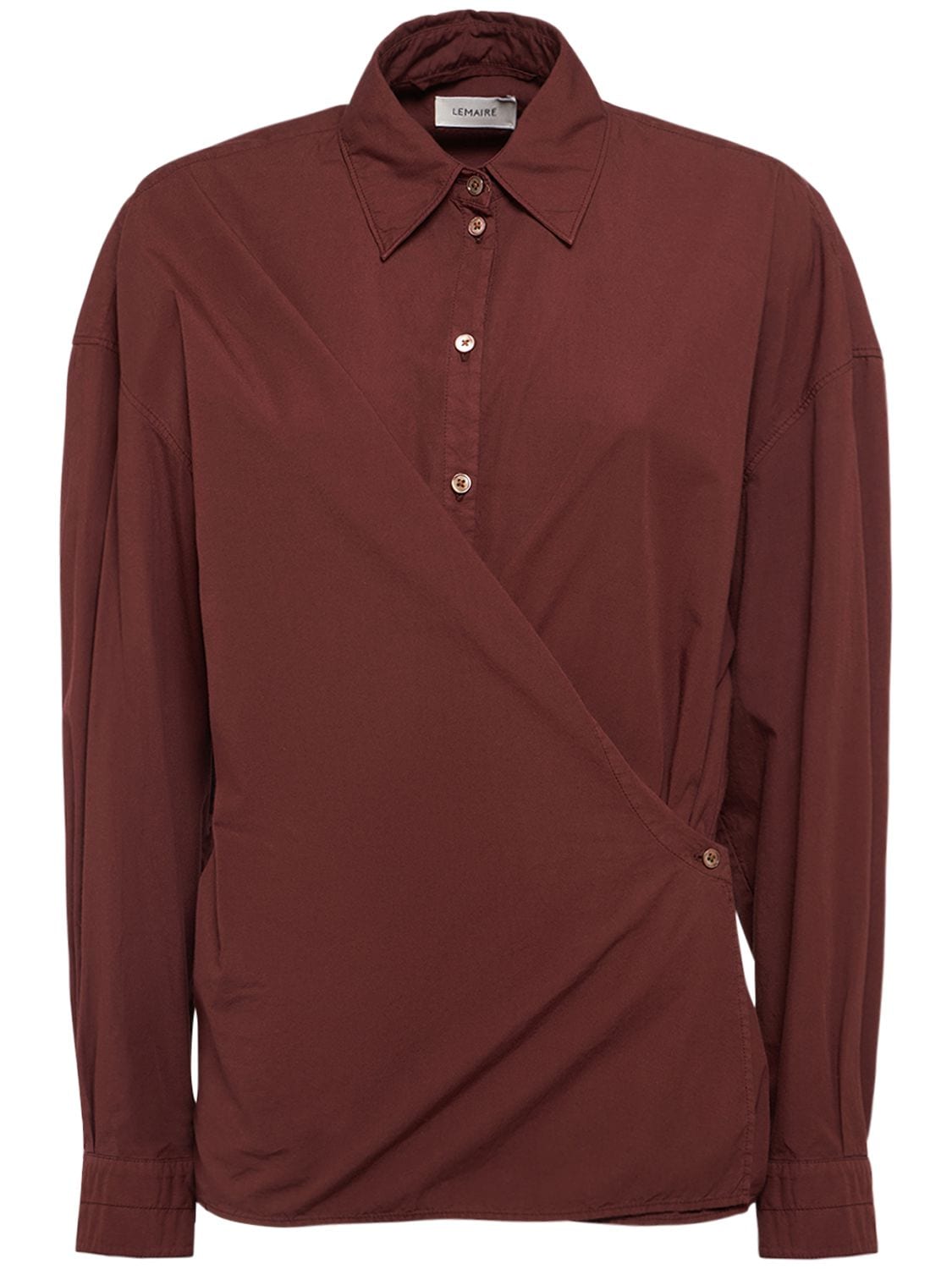 Shop Lemaire Straight Collar Twisted Cotton Shirt In Brown
