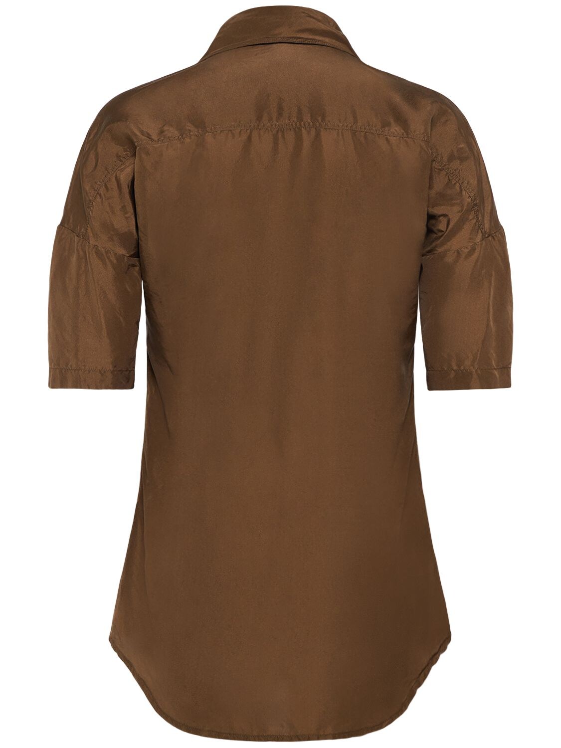 Shop Lemaire Short Sleeve Fitted Silk Shirt W/ Scarf In Brown