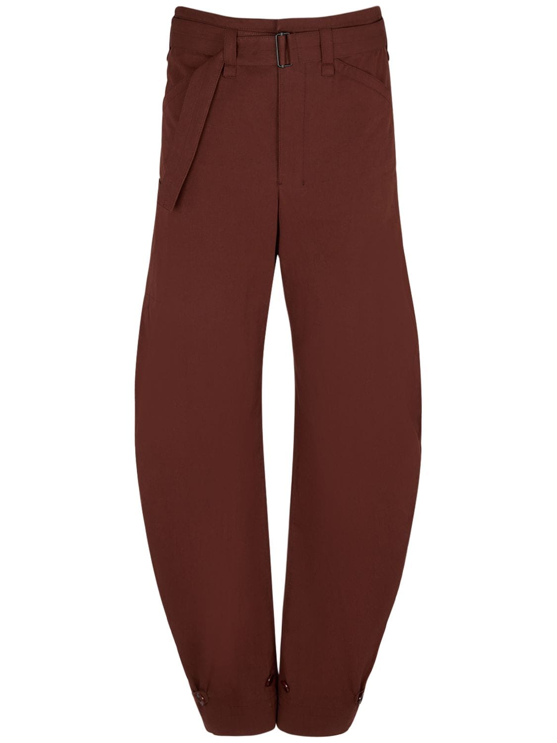 Lemaire Belted Cotton Tapered Trousers In Brown