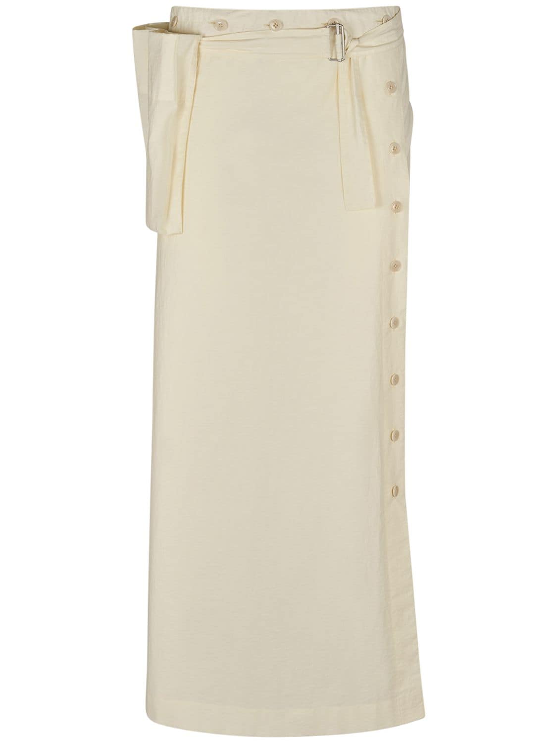 Lemaire Buttoned Cotton Blend Long Skirt In Ivory