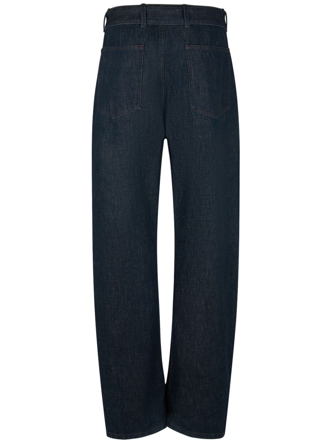 Shop Lemaire Belted Cotton Jeans In Blue