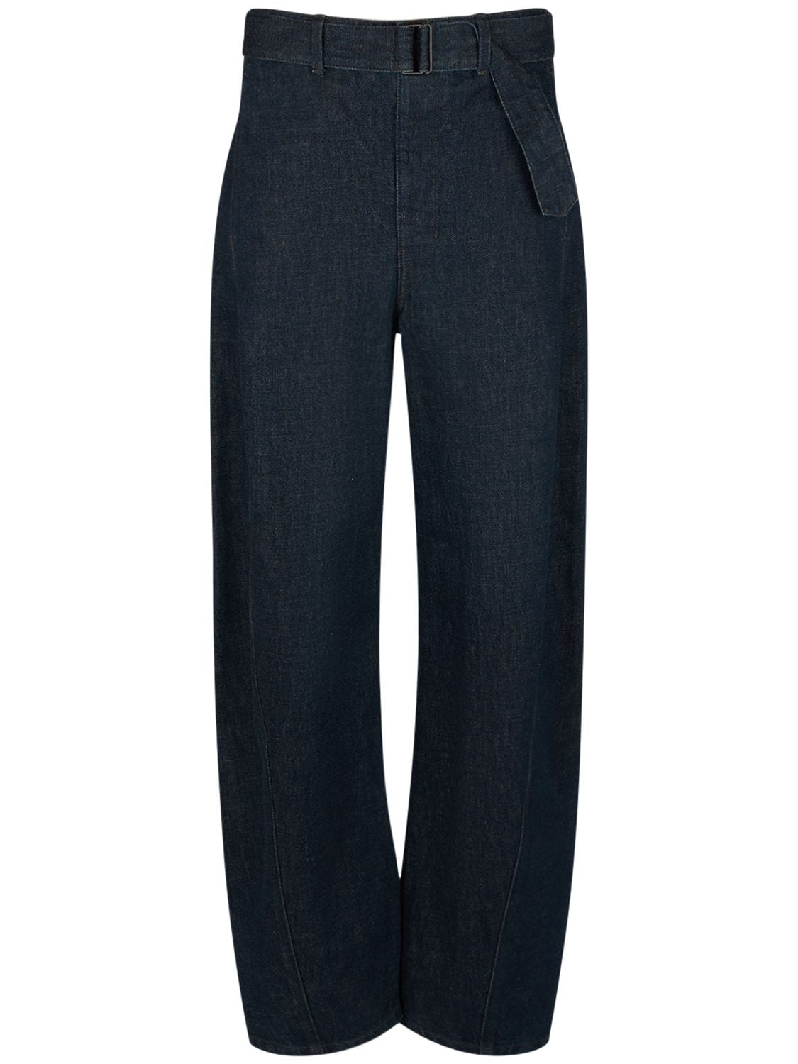 Lemaire Belted Cotton Jeans In Blue