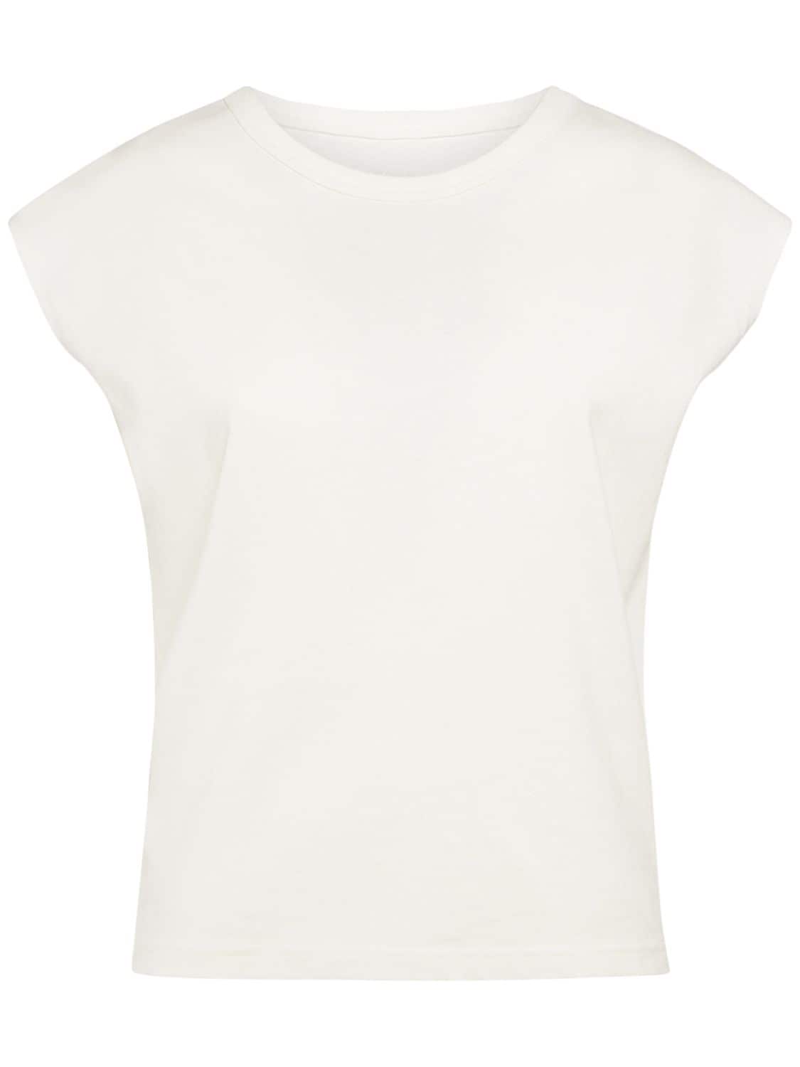 Image of Cap Sleeve Linen Blend T-shirt