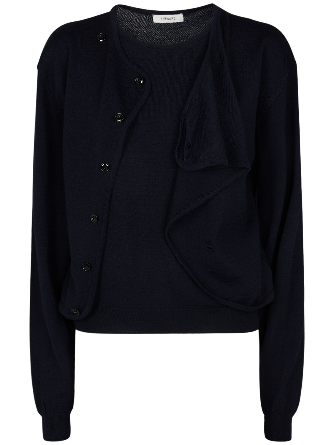 Shop Lemaire Buttoned Wool Blend Cardigan In Blue