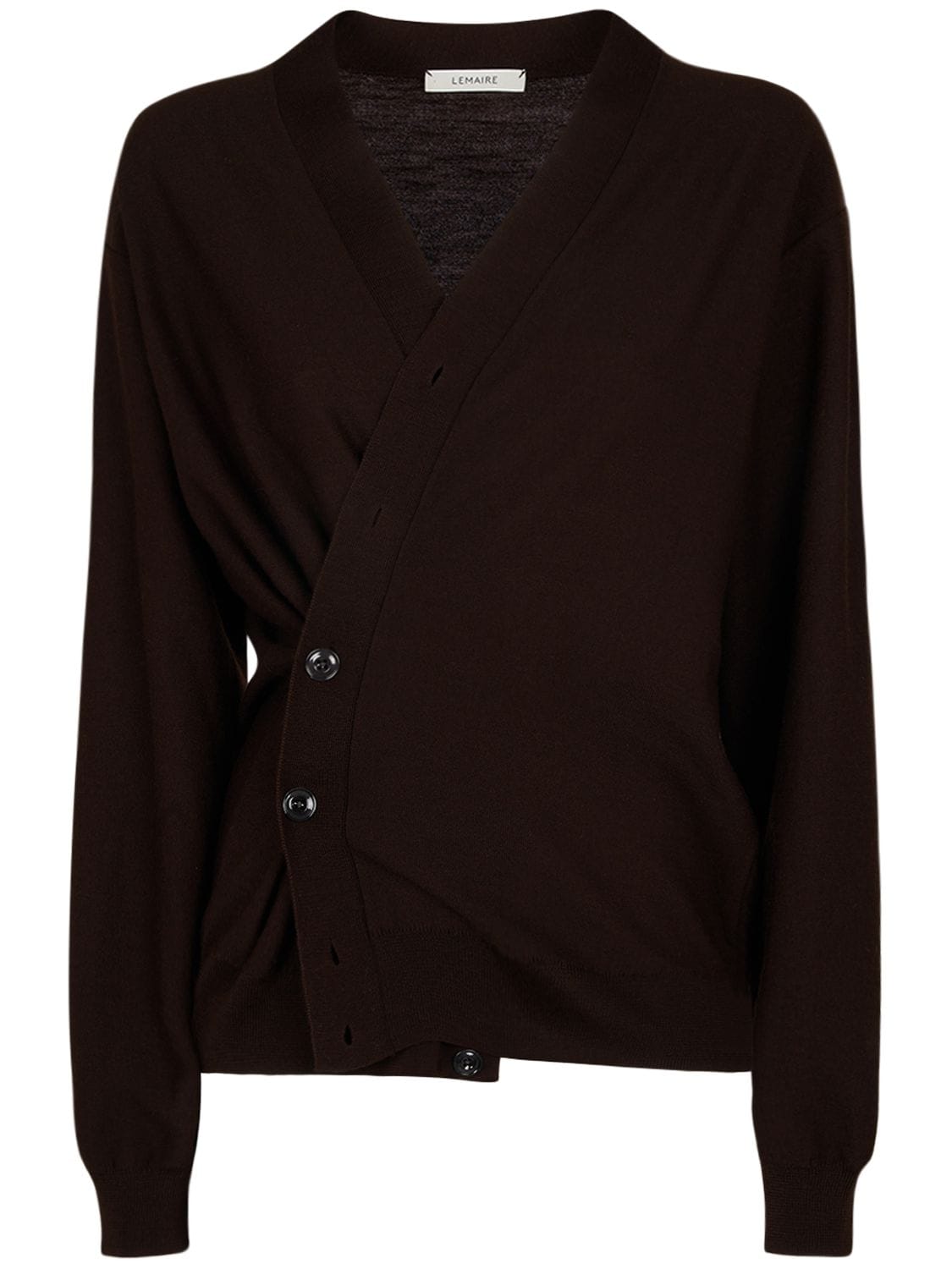 Lemaire Relaxed Twisted Wool Blend Cardigan In Pecan Brown