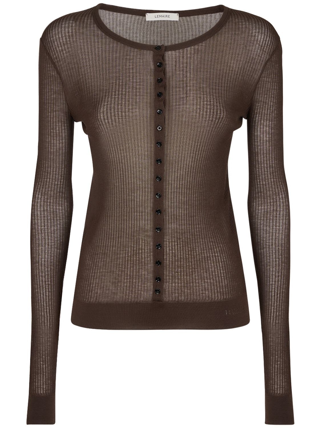 Lemaire Seamless Viscose Blend Ribbed Top In Brown