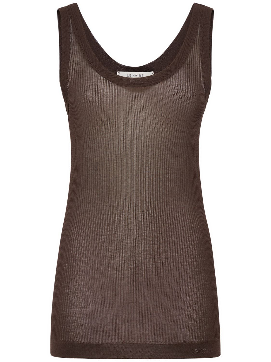 Shop Lemaire Seamless Viscose & Silk Rib Tank Top In Brown