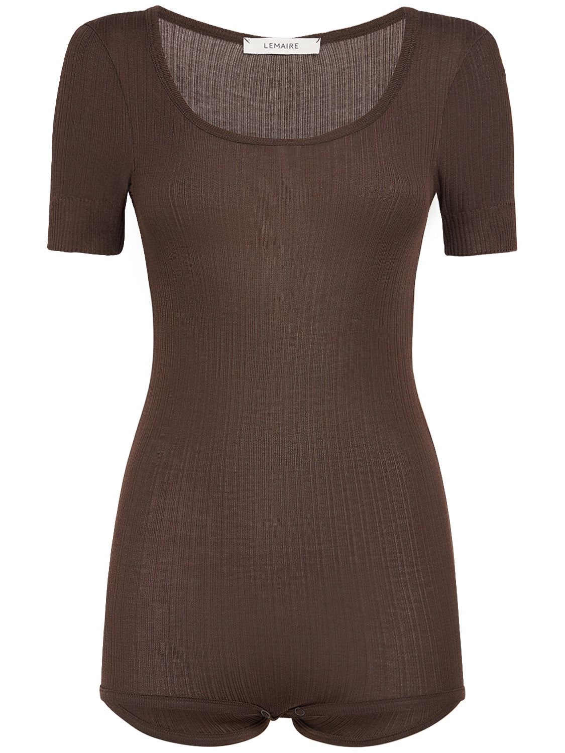 Lemaire Viscose & Silk Ribbed Bodysuit In Brown