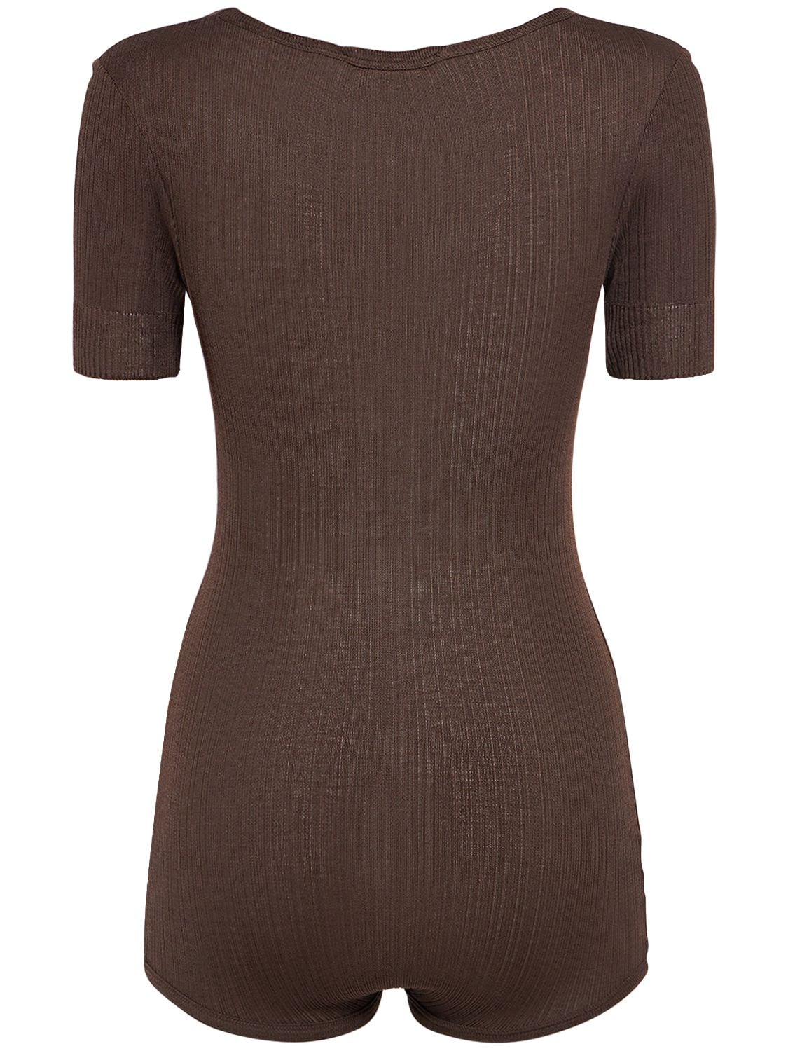 Shop Lemaire Viscose & Silk Ribbed Bodysuit In Brown