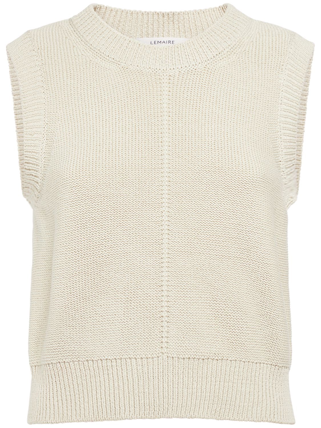 Image of Sleeveless Cropped Cotton Knit Sweater