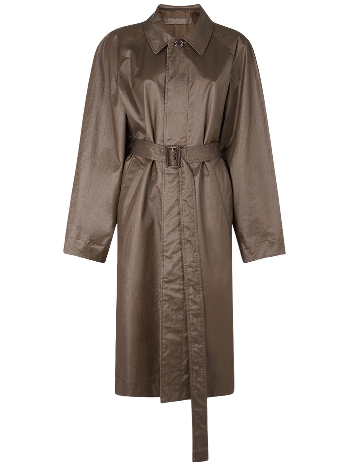 Image of Belted Cotton Long Raincoat