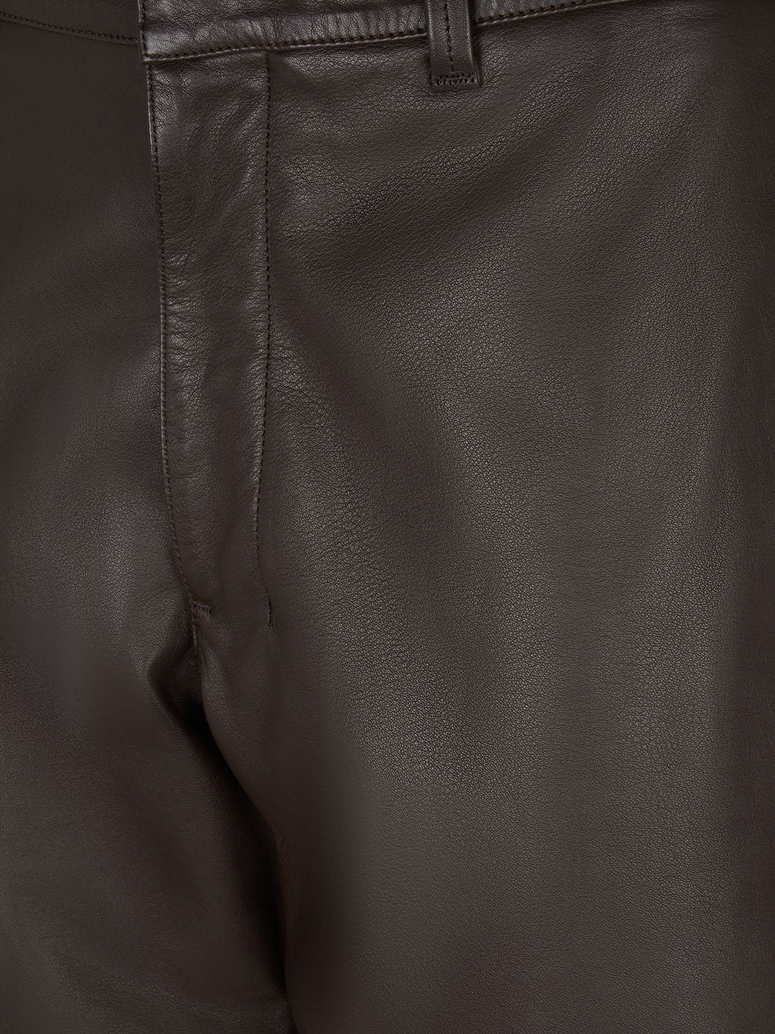 Shop Lemaire Leather Shorts In Dark Brown