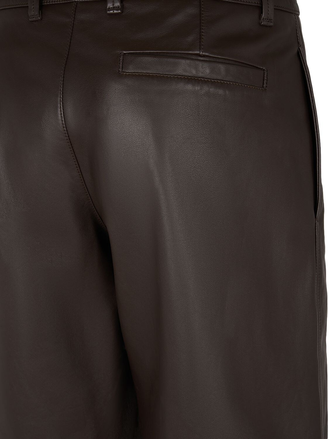Shop Lemaire Leather Shorts In Dark Brown