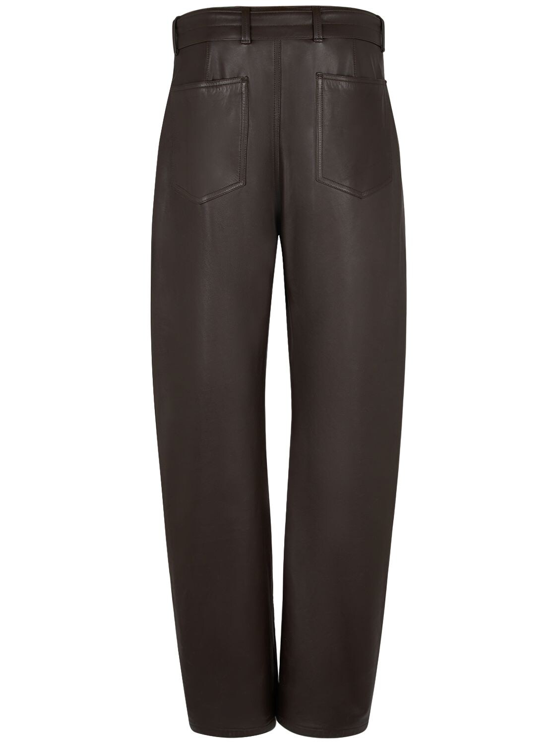 Shop Lemaire Belted Leather Pants In Dark Brown