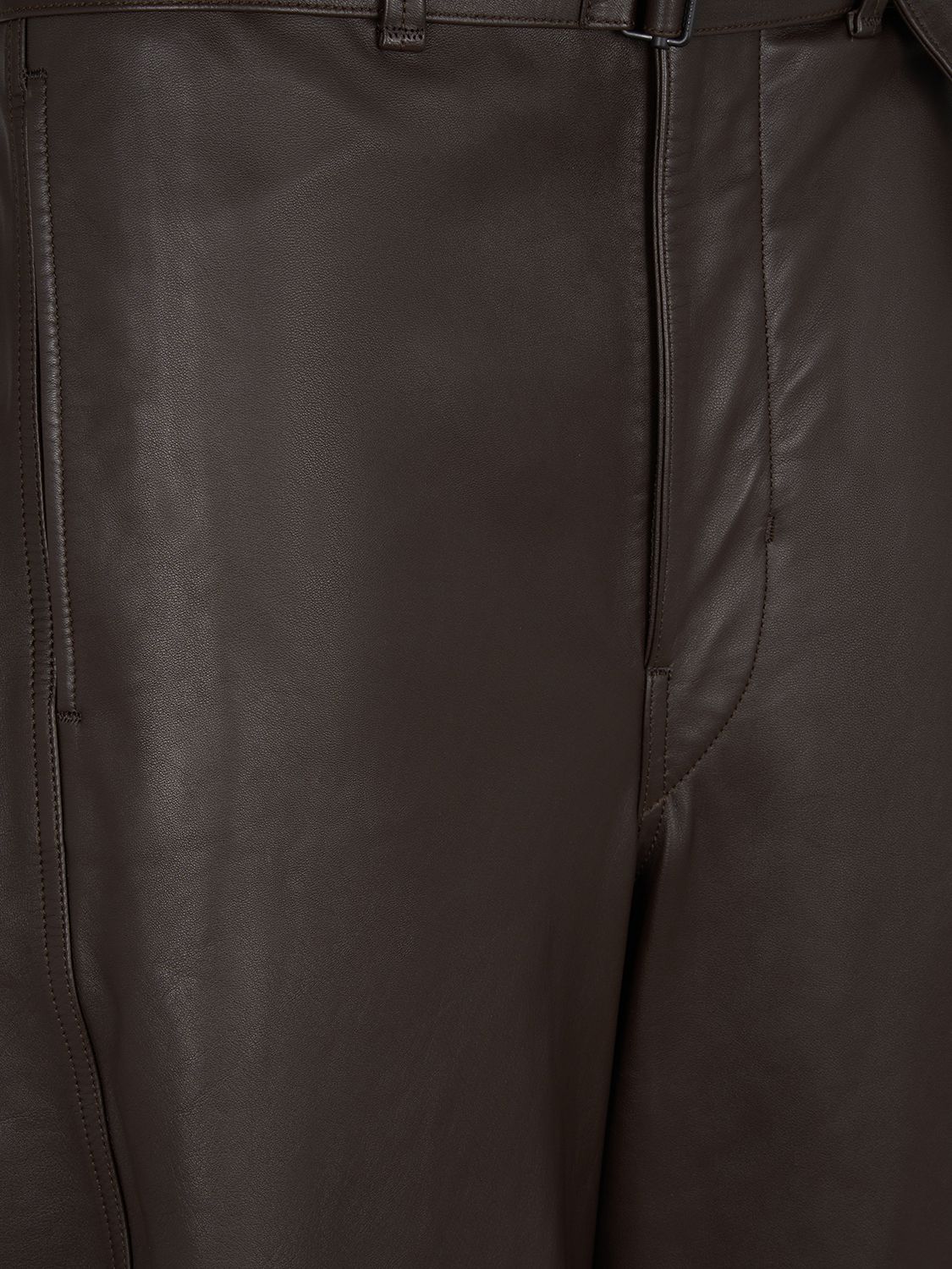 Shop Lemaire Belted Leather Pants In Dark Brown