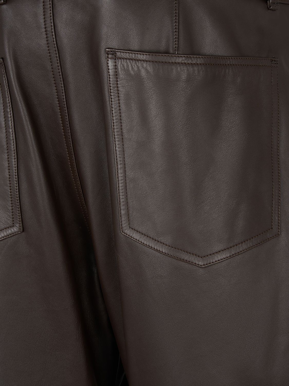 Shop Lemaire Belted Leather Pants In Dark Brown