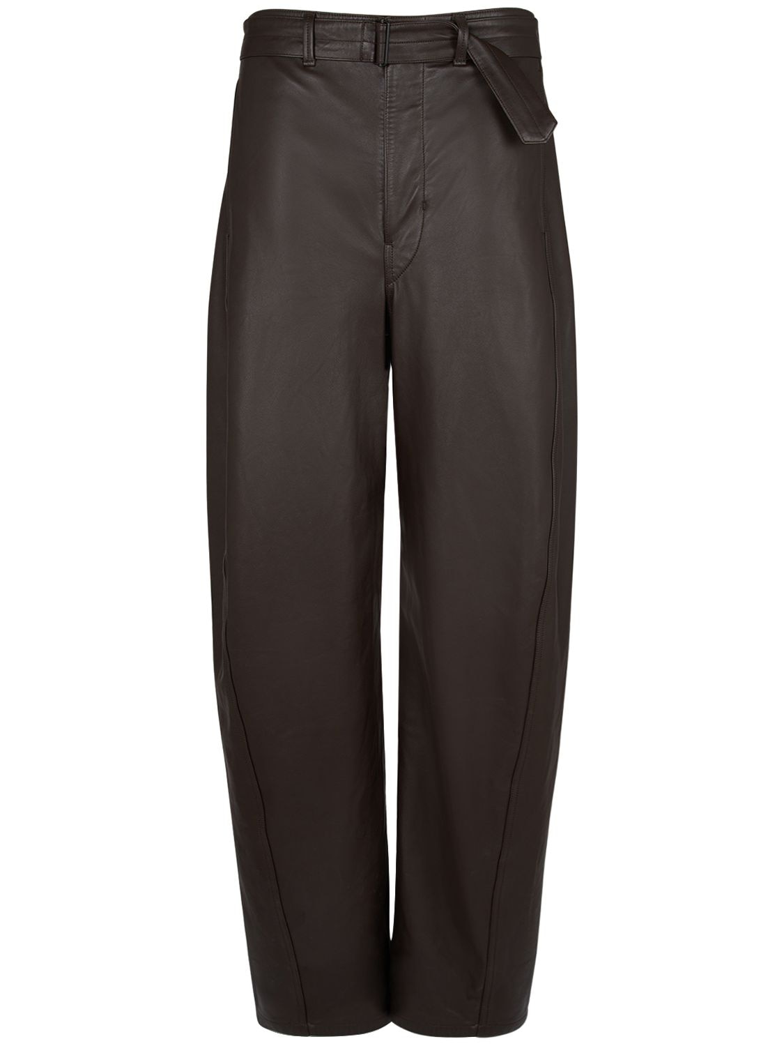 Lemaire Belted Leather Pants In Dark Brown
