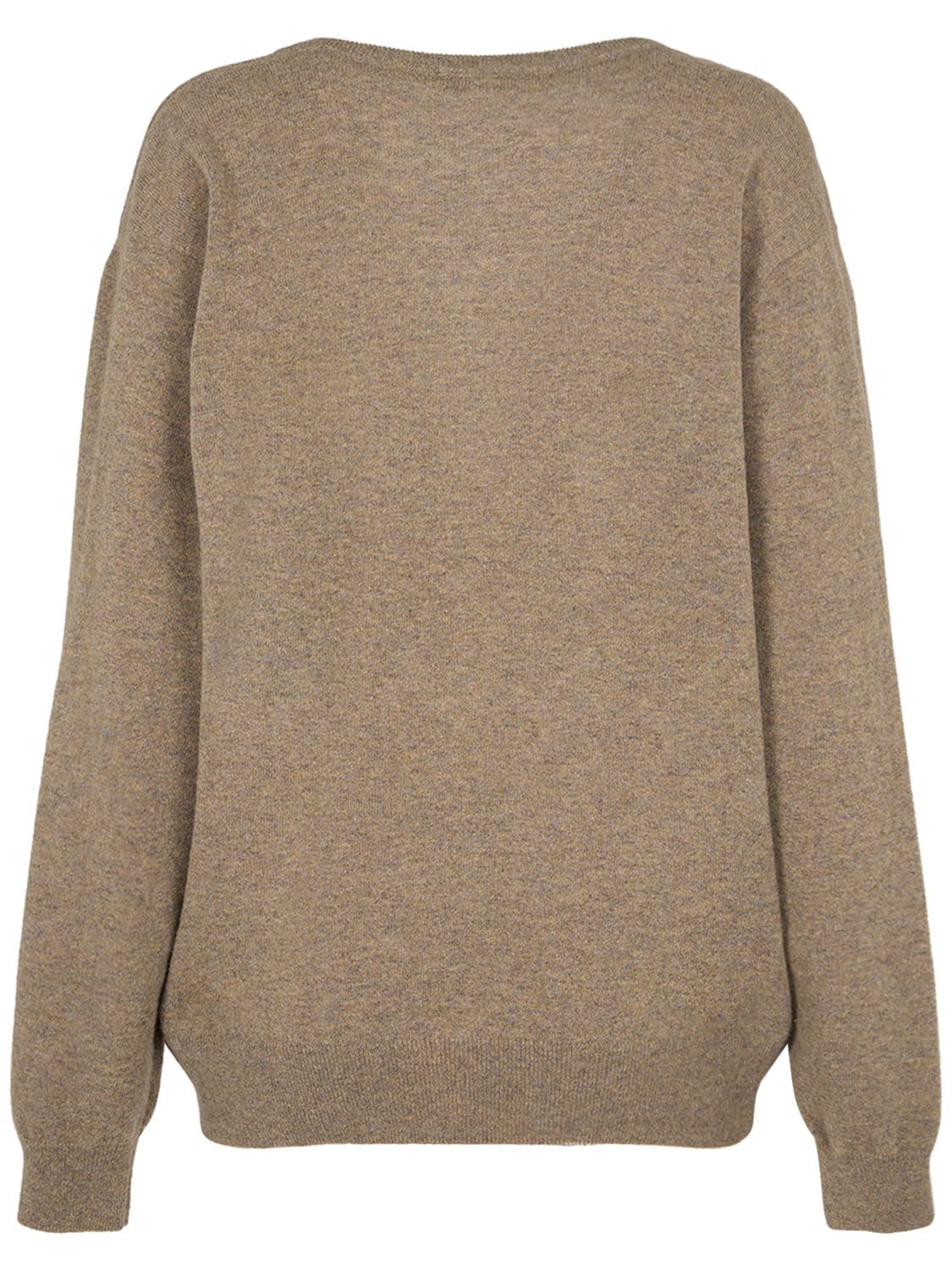 Shop Lemaire Deep V Neck Wool Blend Sweater In Beige Grey