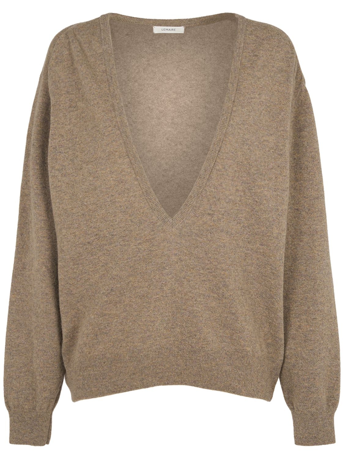 Lemaire Deep V Neck Wool Blend Sweater In Beige Grey