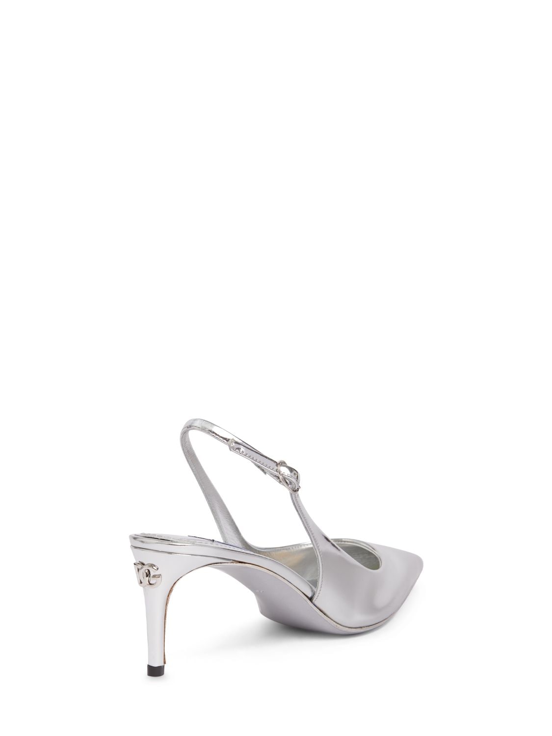 Shop Dolce & Gabbana 60mm Lollo Mirror Leather Slingback Heel In Silver