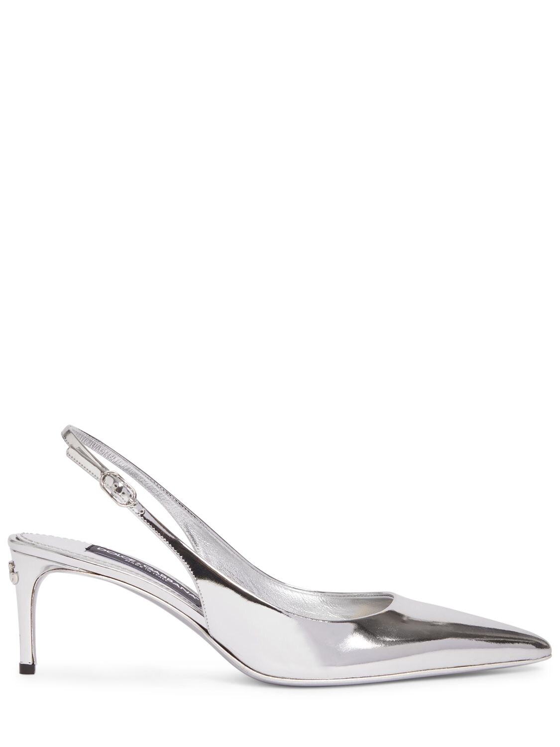 Dolce & Gabbana 60mm Lollo Mirror Leather Slingback Heel In Silver