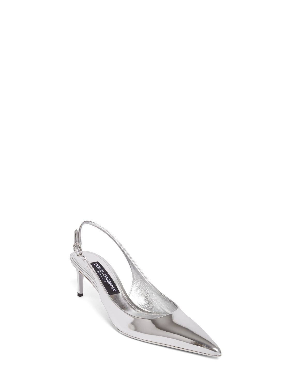 Shop Dolce & Gabbana 60mm Lollo Mirror Leather Slingback Heel In Silver