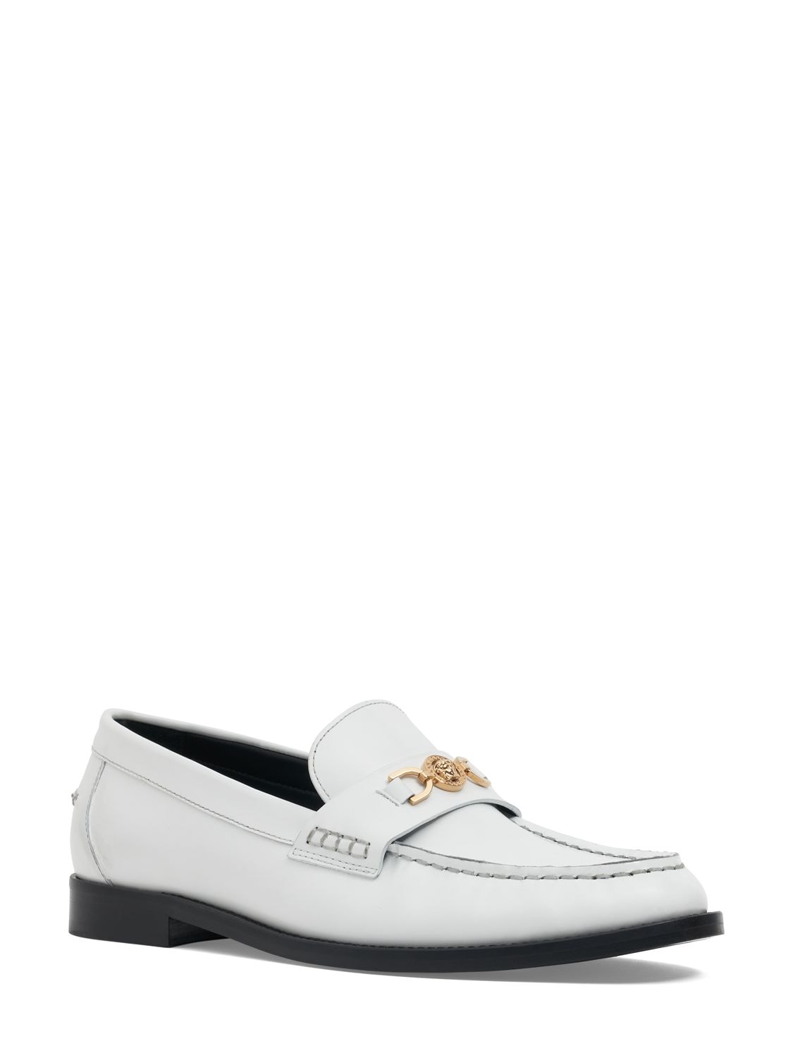 Shop Versace 20mm Leather Loafers In White