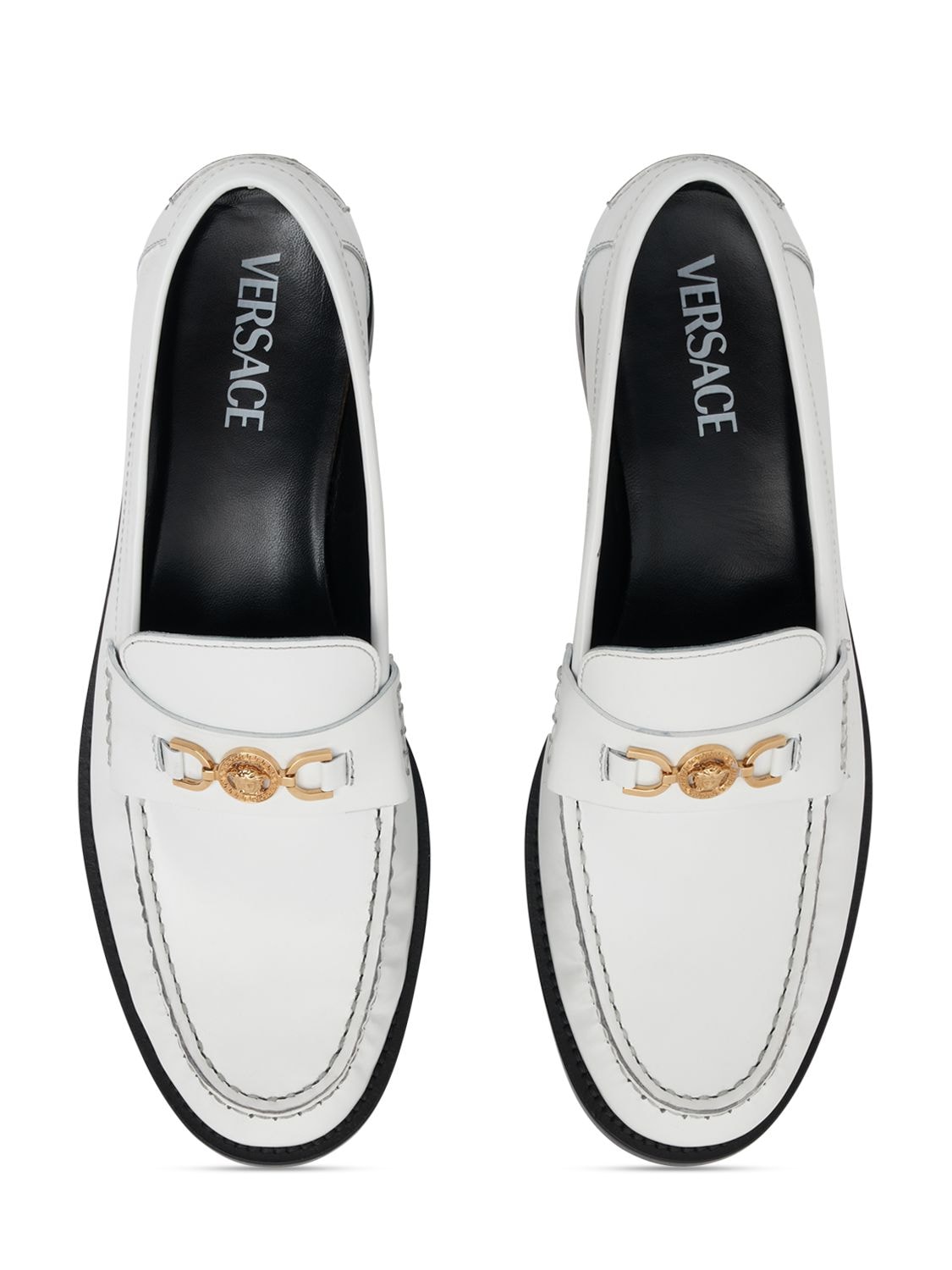 Shop Versace 20mm Leather Loafers In White