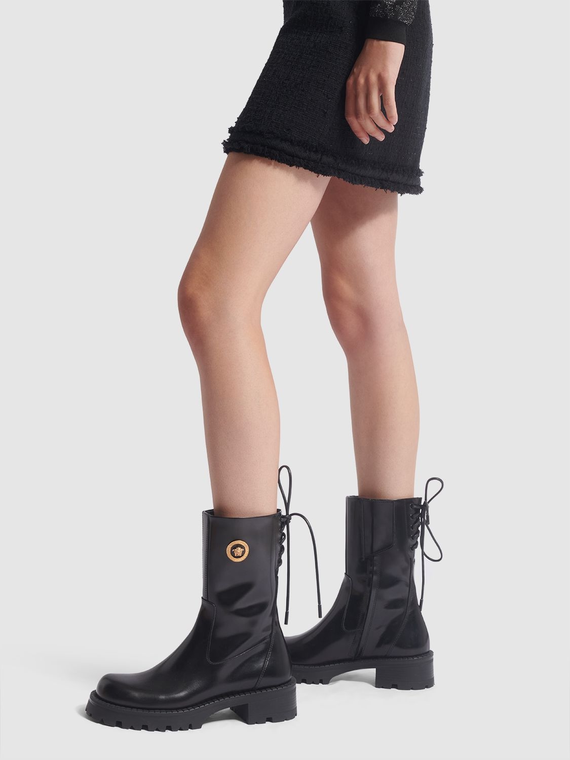 Versace 35mm Leather Ankle Boots In Black