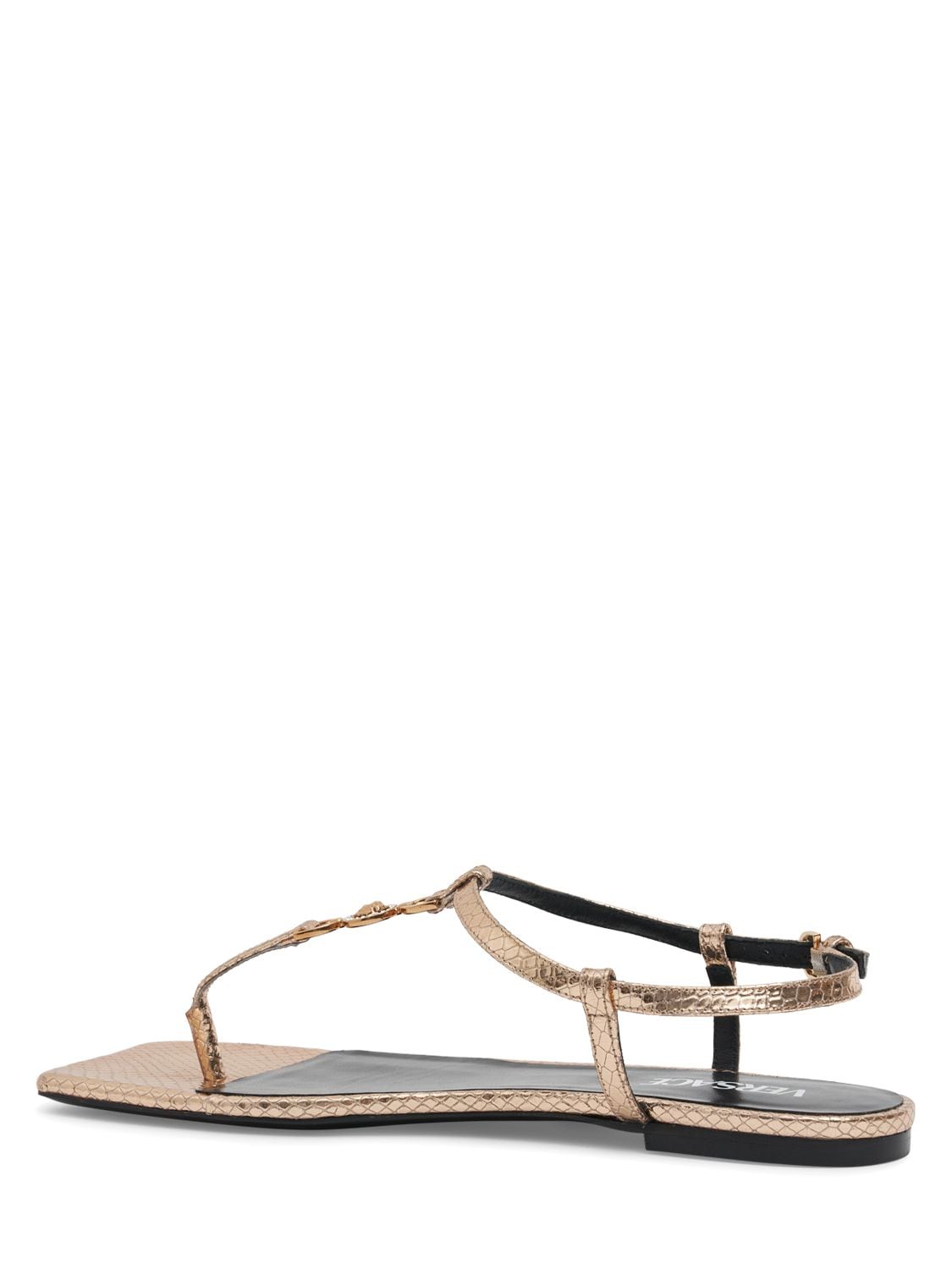 Shop Versace Laminated Leather Thong Sandals In Gold
